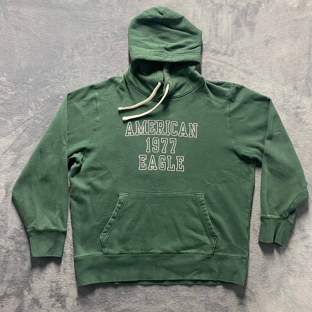 American Eagle Hoodie Mens Large Green 977 Graphic Pullover Sweatshirt